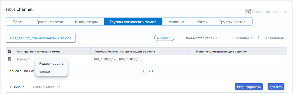 Блочный доступ Fibre Channel - Группы