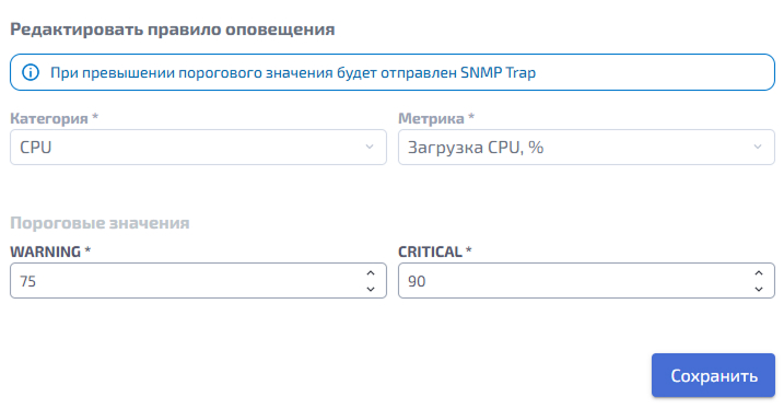 Правила оповещений – Редактирование